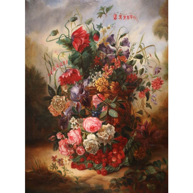 Pair of 19th C. French Floral Still Life Oil Paintings in Carved Giltwood Frames For Sale In Dallas - Image 6 of 10