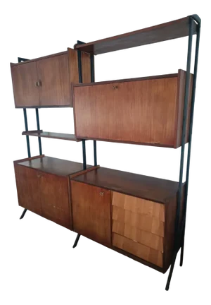 Swedish Freestanding Bookcase in Teak and Metal, 1960s