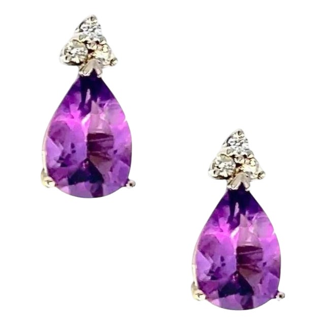 Natural Amethyst Diamond Earrings 14k W Gold 3.62 TCW Certified For Sale