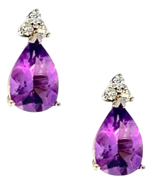 Natural Amethyst Diamond Earrings 14k W Gold 3.62 TCW Certified