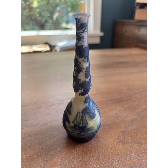 Emile Galle Antique DeVez Nautical Sailboat Glass Decorative Vase Signed 5.75” For Sale - Image 4 of 7