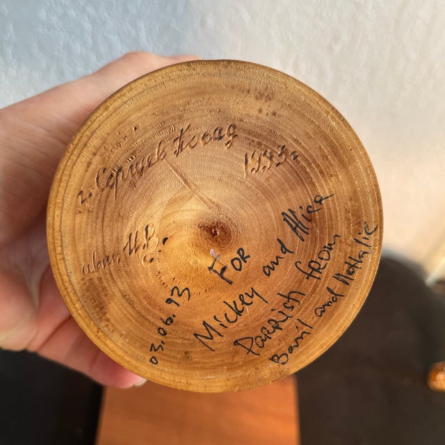 7 piece pyrography ( wood burning) 1993, the bottom has a Personel presentation dated 1993, while the rim has the numbers...