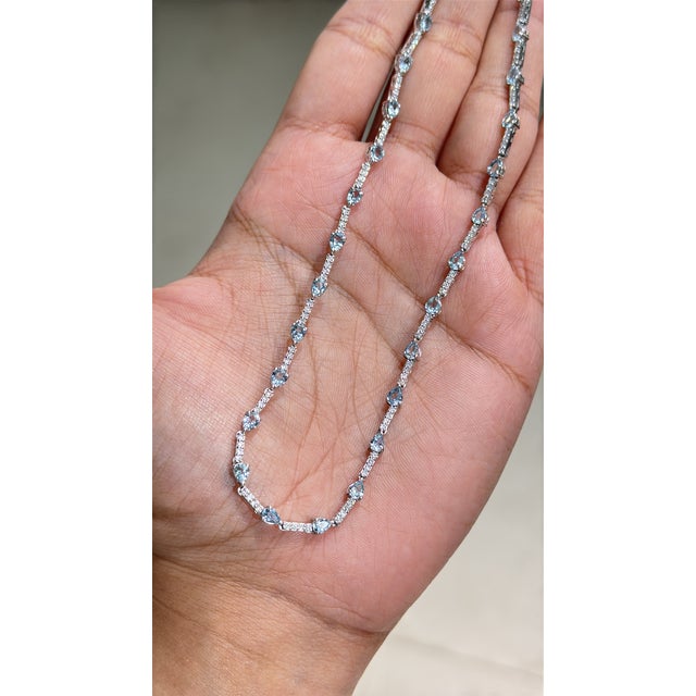 Mexican 4.29ct Natural Aquamarine & 1.11ct Diamond Tennis Necklace in 14k White Gold For Sale - Image 3 of 16