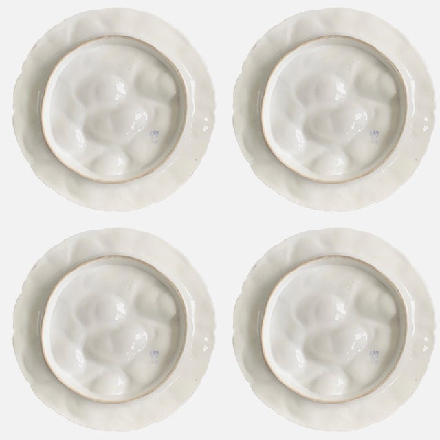 Ceramic Set of 4 — Antique Carl Tielsch Ct Germany Oyster Plates — Hand-Painted, 5-Well Sculptural Mold, Martha's Vineyard Estate, c.1850 For Sale - Image 7 of 12