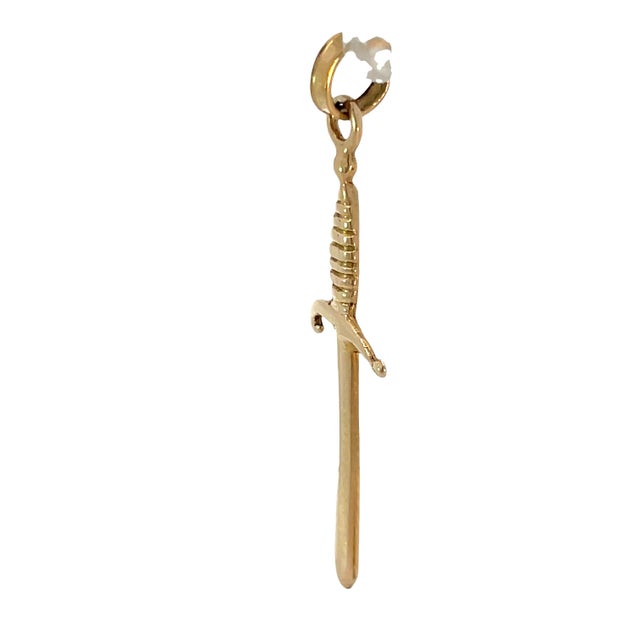 Gold 14k Yellow Gold Small Dagger Pendant/Charm With Flexible Bail For Sale - Image 8 of 9
