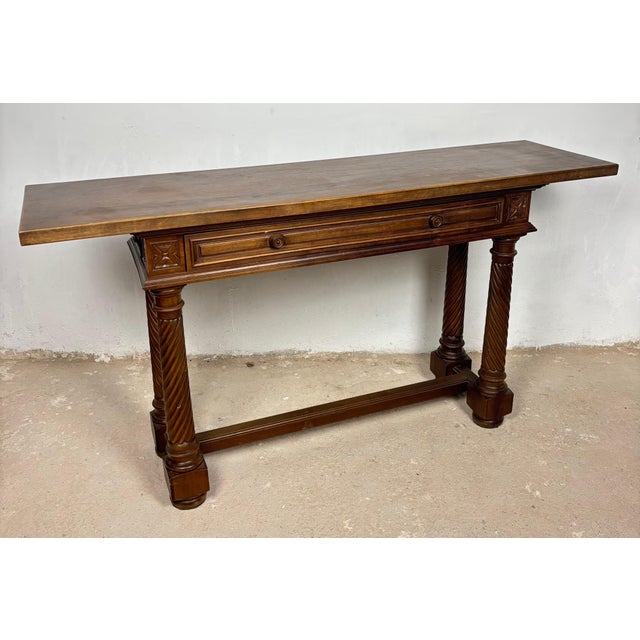 Traditional Spanish Walnut Console Table with Barley Twist Legs, 1940s For Sale - Image 3 of 16