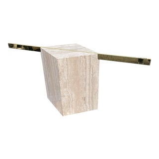 1980s Postmodern Travertine and Brass Console or Dining Table Base Only (No Glass) For Sale