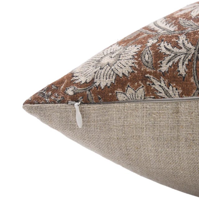 Art Deco Handmade Block Print Decorative Cushion Cover 14x14 Inch Thick Linen- Kundanvan For Sale - Image 3 of 4