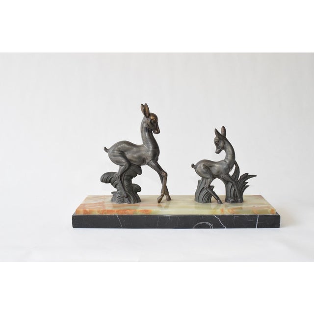 Silver Art Deco Twin Deer Zamac Figurine on Marble Base, Europe, 1940s For Sale - Image 8 of 9