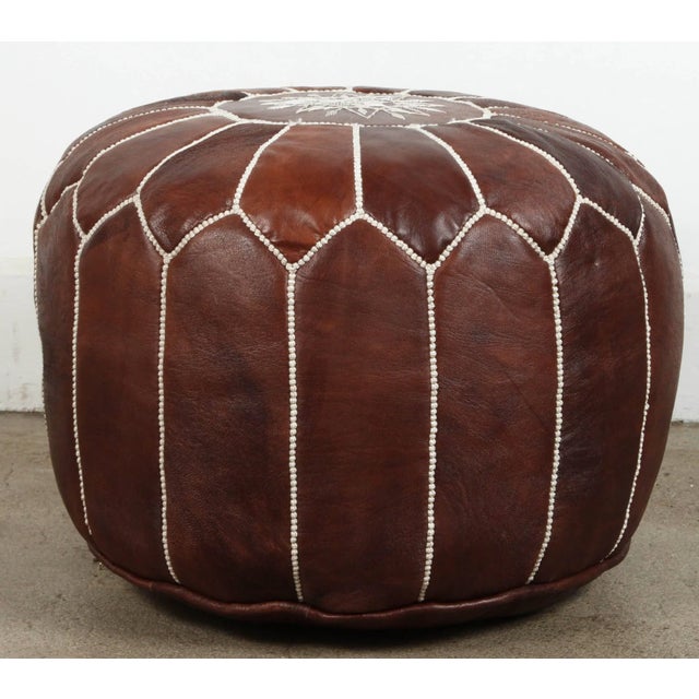 Late 20th Century Late 20th Century Vintage Moroccan Brown Leather Pouf For Sale - Image 5 of 6