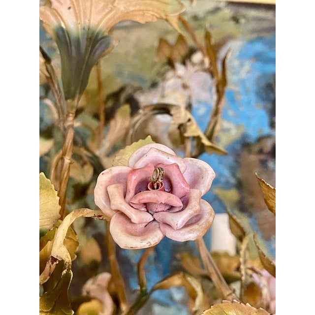 1940s Porcelain Floral Roses Flower Chandelier, 1940s For Sale - Image 5 of 14