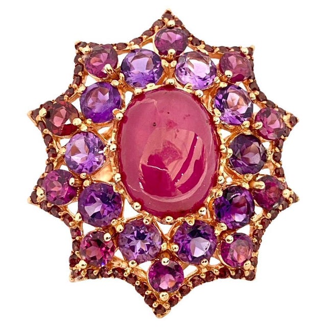 Bochic "Orient" Vintage Ruby, Rhodolite & Amethyst Ring Set In 18K Gold & Silver For Sale - Image 10 of 18