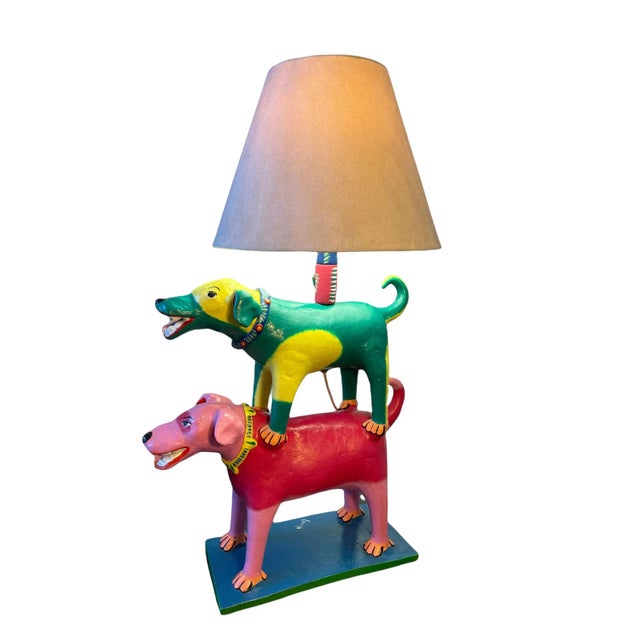 Artisan "Two Dogs" Hand Painted Sculpted Clay Lamp by Oaxacan Artist Gabriel Sosa Singed For Sale - Image 12 of 12