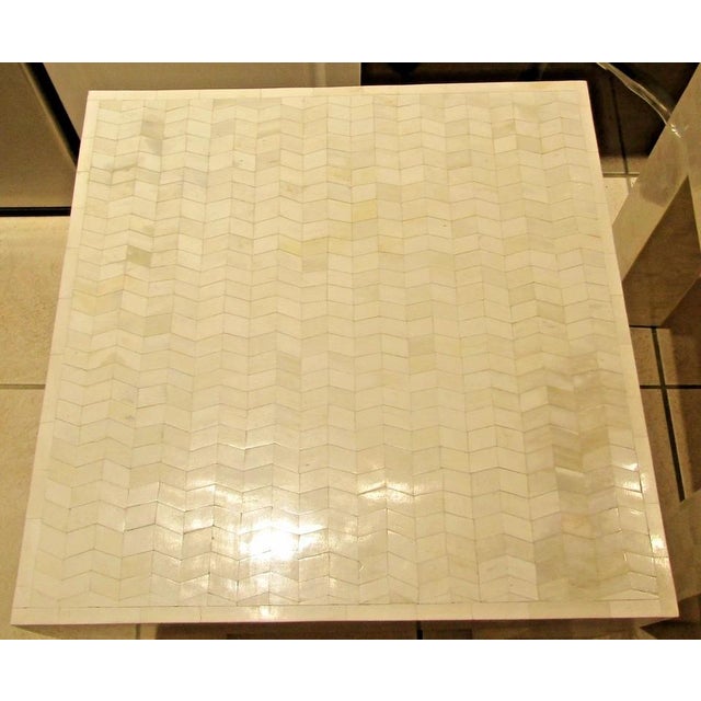 Matched Pair Tessellated Bovine Bone Parsons Style End Tables Circa 1980s For Sale - Image 11 of 12