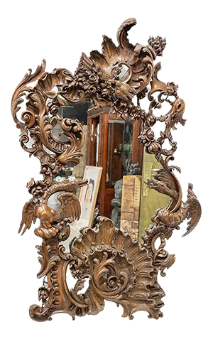 Antique American Cornucopia Carved Wooden Mirror