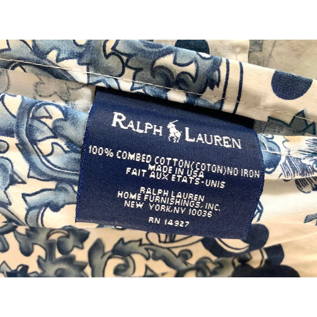 Vintage 1987 Ralph Lauren Porcelain Blue Queen Ruffle Bed Skirt Floral Birds For Sale In Miami - Image 6 of 12