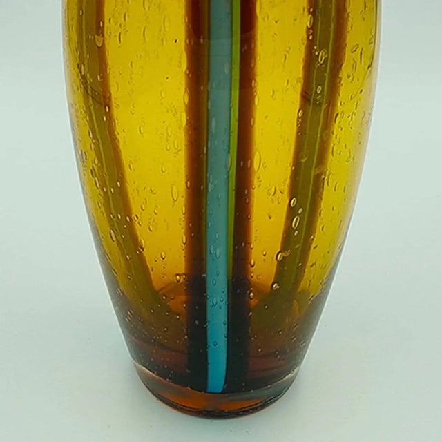 1970s Luxury Handcrafted Amber and Blue Vase in Murano Glass For Sale In Detroit - Image 6 of 6
