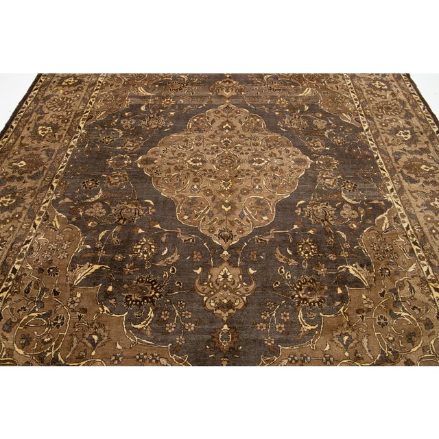 Gray 1930s Vintage Tabriz Wool Rug Handmade in Gray and Brown With Medallion Motif For Sale - Image 8 of 10