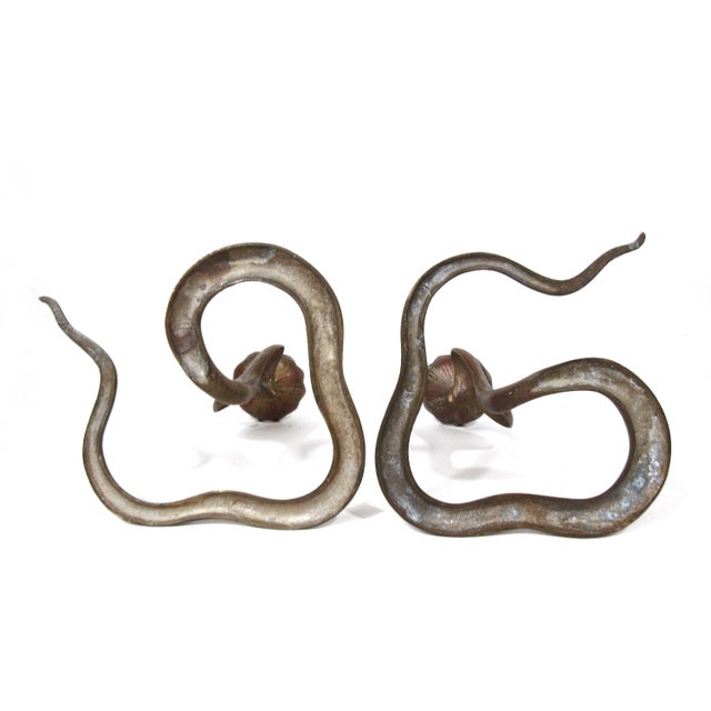 Pair of Vintage Hand-Engraved Brass Cobra Snake Candleholders For Sale - Image 9 of 16