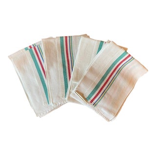 Vintage Linen Multi-Color Striped Tea Towels- Set of 4 For Sale