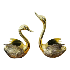 Mid 20th Century Sculptural Monumental Brass Swans Planters Restored - A Pair