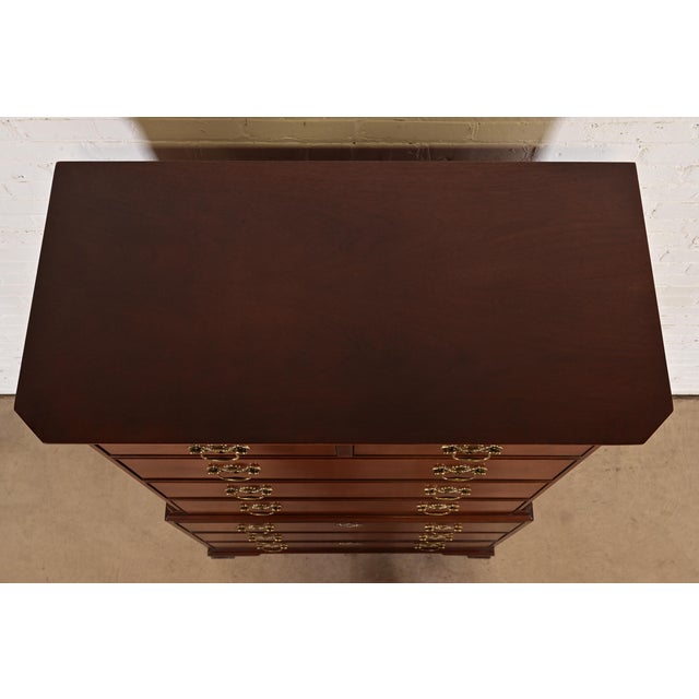 1980s Baker Furniture Georgian Carved Mahogany Eight-Drawer Highboy Dresser For Sale - Image 10 of 13