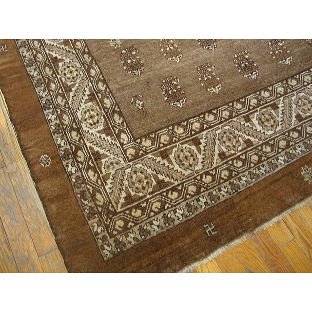1850s Tan Camel Paisley Antique Persian Bakshaiesh Rug 4'10" X 7'8" Handknotted Wool Carpet For Sale In New York - Image 6 of 7