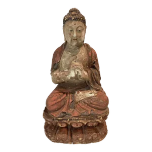 Antique Solid Wood Carved Buddha Statue Sculpture