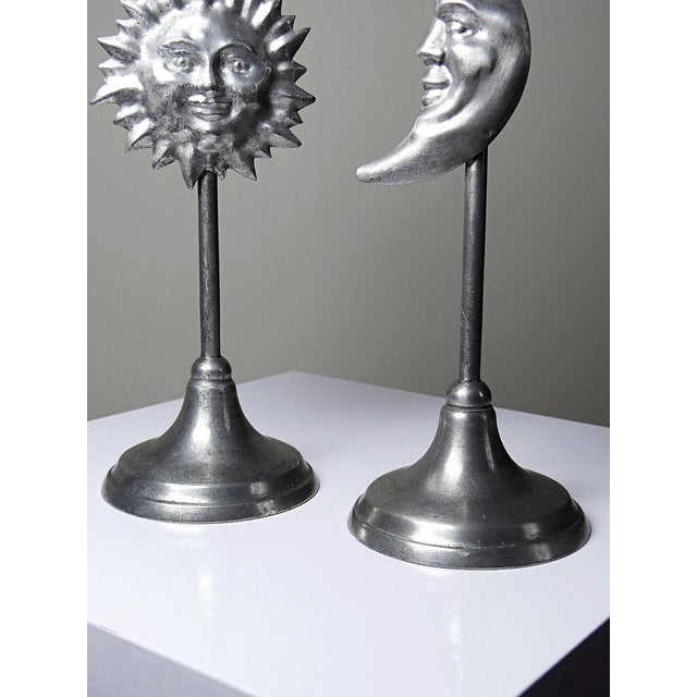 Vintage Silver-Plated Pewter Sun and Moon Handcrafted Candlesticks, 1960s, Set of 2 For Sale - Image 4 of 14