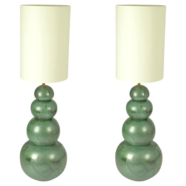 Large Seagreen Ceramic Floor Lamps attributed to Kaiser Leuchten, 1980s, Set of 2 For Sale - Image 11 of 11