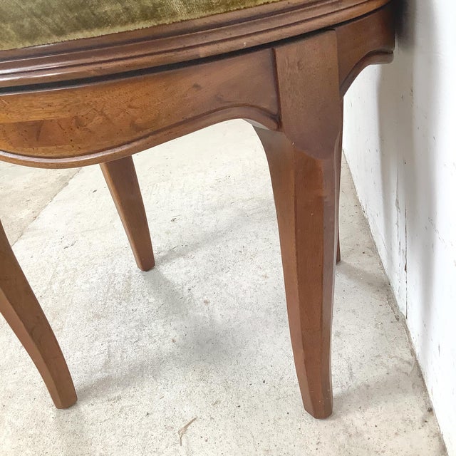 Vintage French Provincial Swivel Stool in Cherry With Sage Velvet, Cabriole Legs, 1950s–1970s For Sale - Image 12 of 12