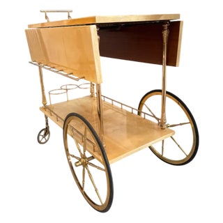 1960s Aldo Tura Parchment Drop-Leaf Bar Cart For Sale