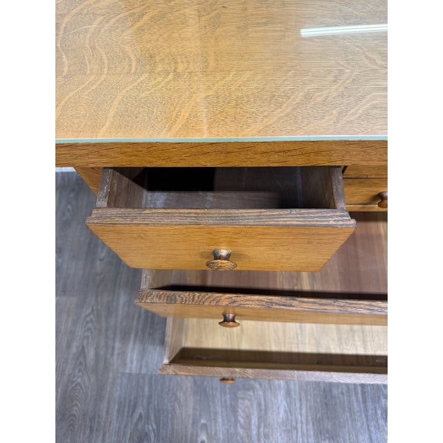 Antique American Empire Revival Oak Lowboy Dresser Chest of Drawers With Mirror For Sale - Image 14 of 18