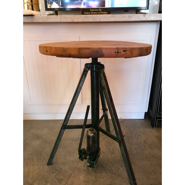 Vintage Industrial Wood and Steel Hydraulic Round Table For Sale - Image 4 of 9