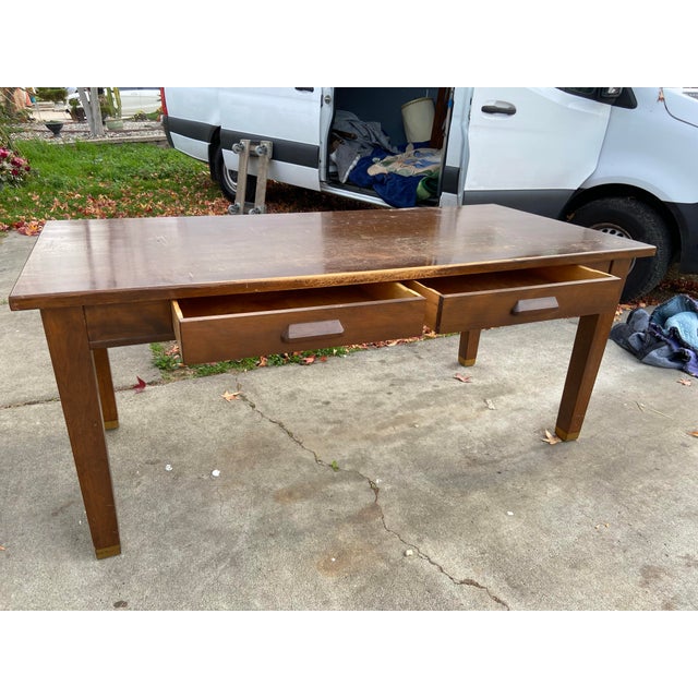 This Antique Vintage Oak Library Teachers Arts & Crafts Desk Table is a stunning piece of American-made furniture with a...