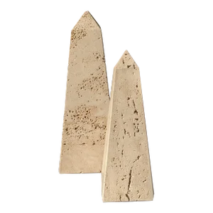 Pair of Vintage Travertine Obelisks – Sculptural Architectural Forms in Earthy Stone