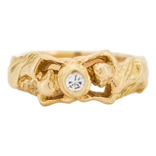 Art Nouveau Ring 18K Gold and Diamond Decor for Women, Size 8 For Sale