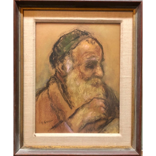 Bernard Gussow, Judaica Pastel Portrait Rabbi Painting WPA Era Artist, Social Realist, c.1940s For Sale - Image 4 of 6