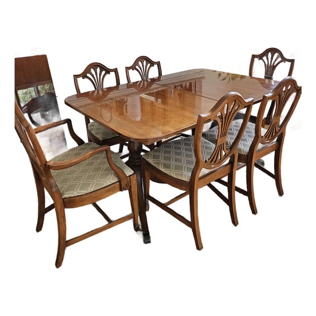 1960s Drexel Mahogany Double Pedestal Dining Table and Chairs For Sale