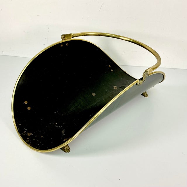 Mid-Century Arts & Crafts Federal Americana Black & Brass Firewood Holder With Paw Feet For Sale - Image 11 of 11