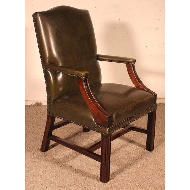 English Dark Green Leather Armchair For Sale - Image 10 of 10