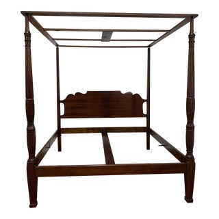 1970s Mahogany Canopy Rice King Size Bed For Sale