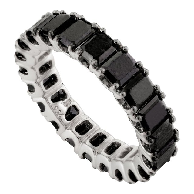 Princess Cut Black Diamond 18k Gold Eternity Band Size 6.5 For Sale