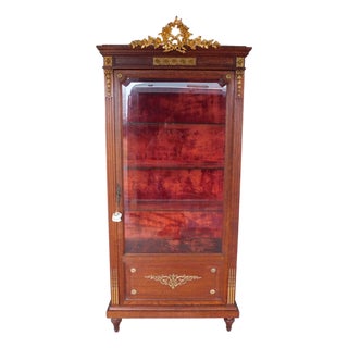 Antique Oak French Louis XVI Style Gilt Bronze Mounted Vitrine Display Cabinet For Sale