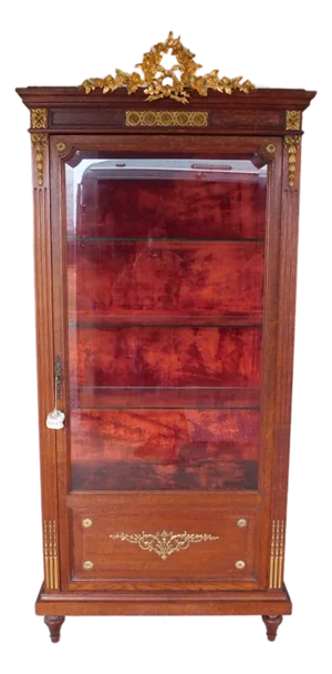 Antique Oak French Louis XVI Style Gilt Bronze Mounted Vitrine Display Cabinet