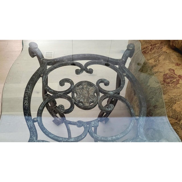 Thomasville Vintage Grand Scale 52" Round Thomasville Forged Iron Coffee Table and Matching Two Side Tables Set For Sale - Image 4 of 7