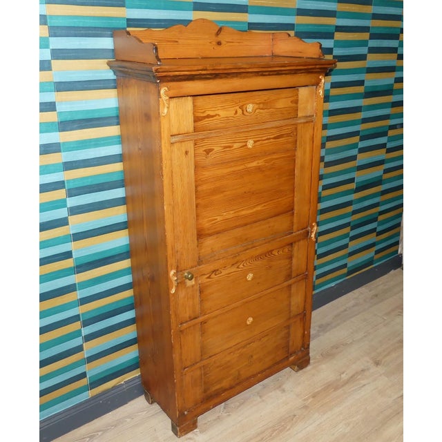 Brown Tall Antique Biedermeier Wooden Pantry Cupboard For Sale - Image 8 of 18