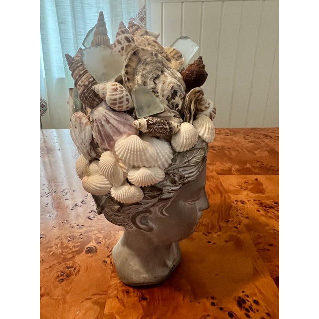 Boho Chic Greek Goddess Bust Encrusted With Shells and Sea Glass For Sale - Image 3 of 9