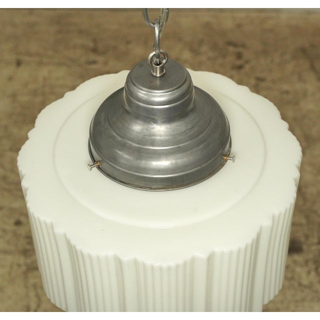 White 1930s Skyscraper Art Deco Milk Glass Pendant Light For Sale - Image 8 of 10