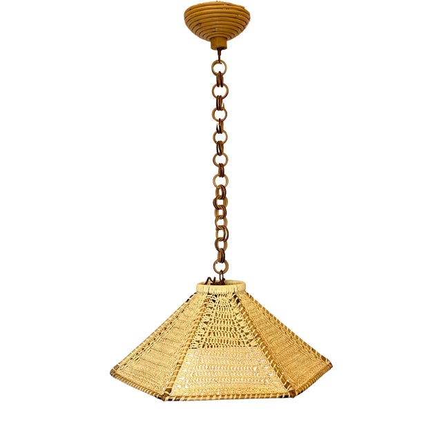 Pendant Light in Straw & Bamboo, 1970s For Sale